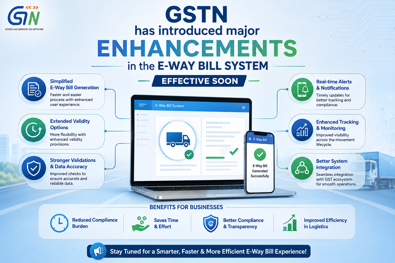 GSTN has introduced major enhancements in the E-Way Bill system effective soon